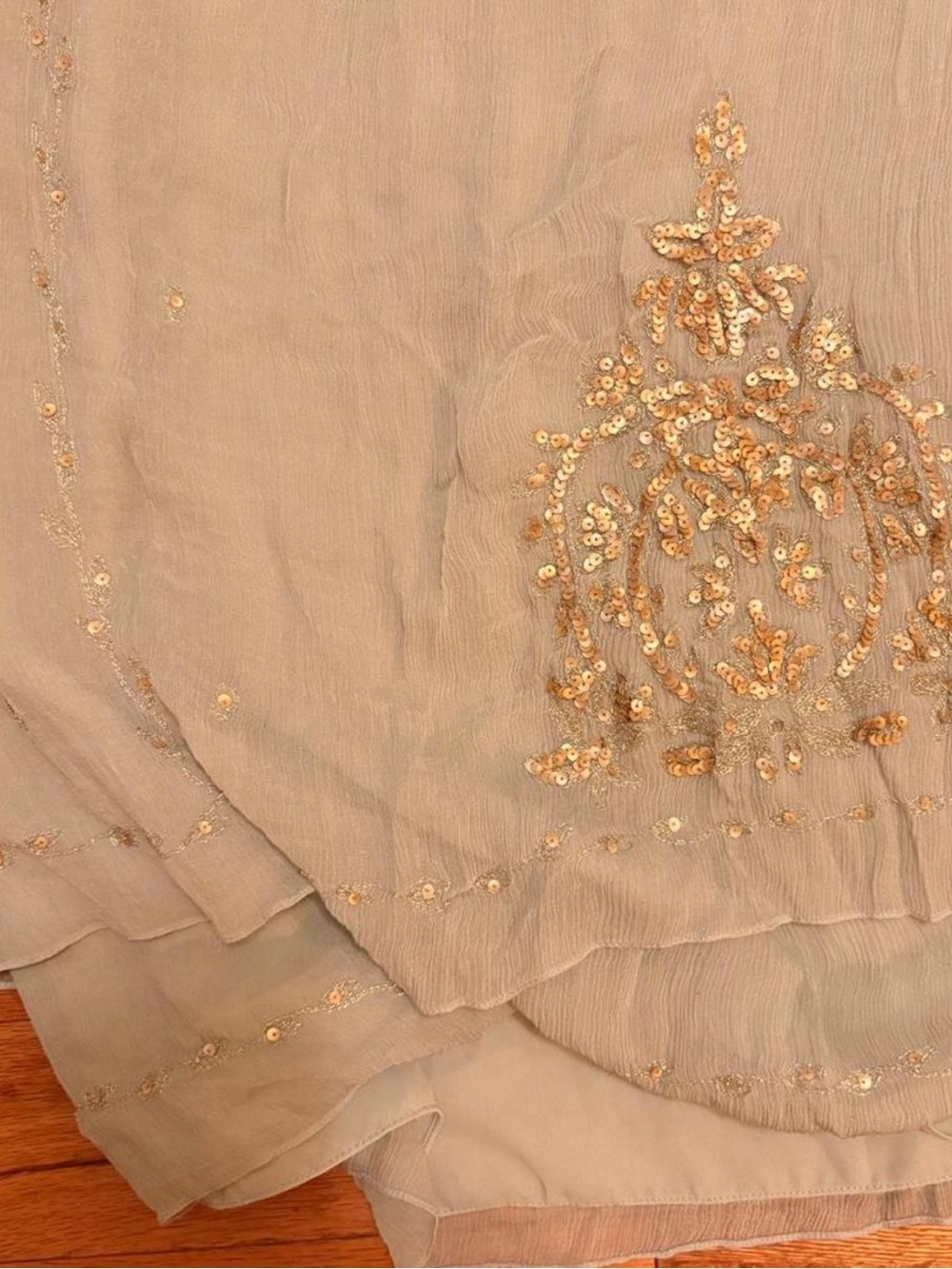 Anne Klein Light Blue and Gold Beaded High-Low Skirt